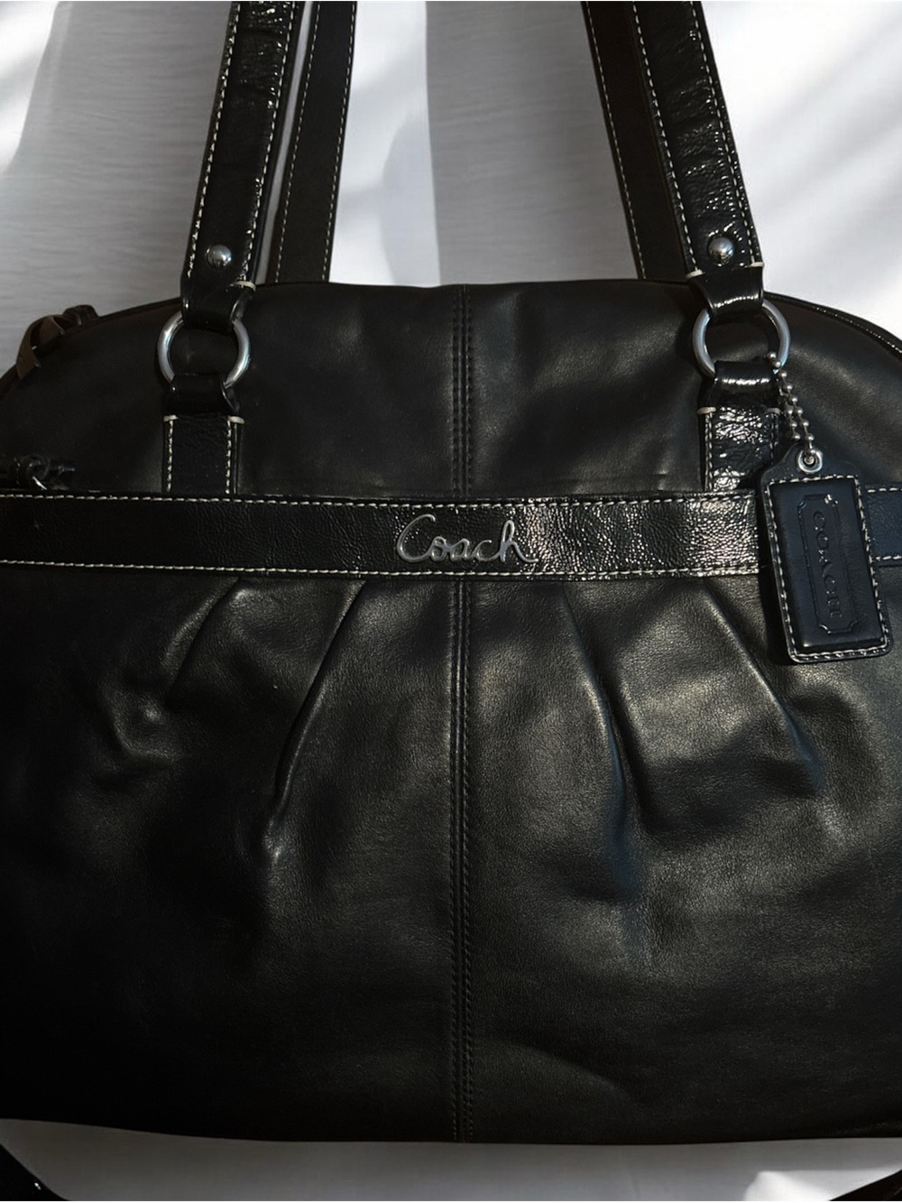 Coach Addison F18374 Black Leather Pleated Satchel with Removable Strap - Picture 2 of 11